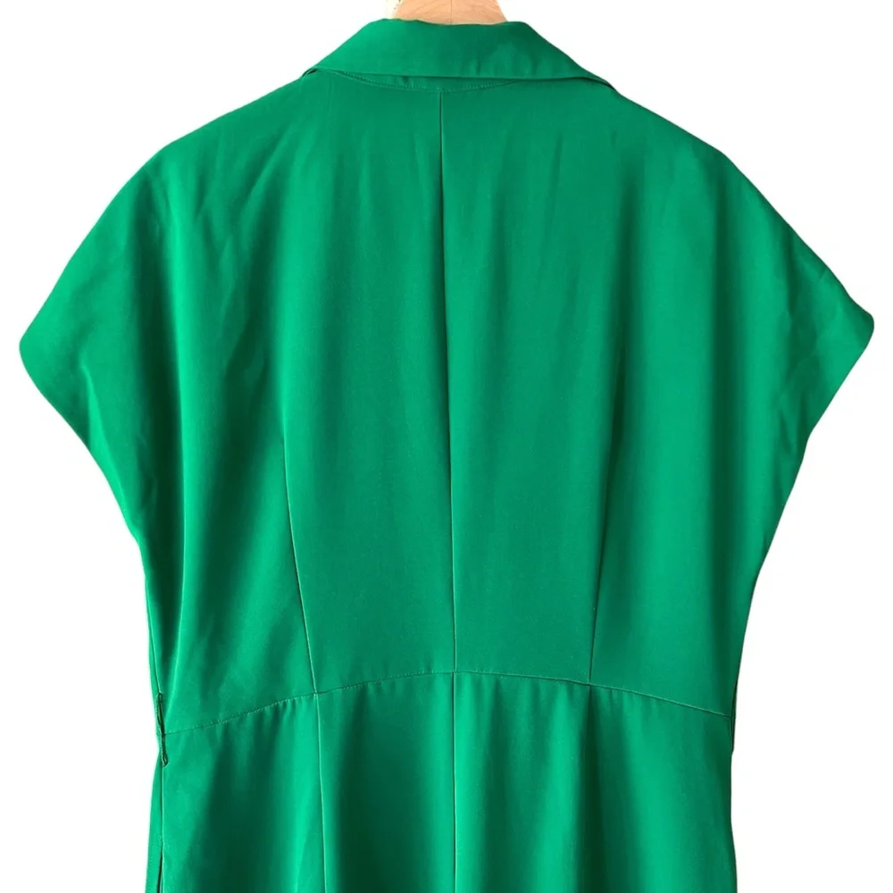 NWT Mac Duggal Crepe Collar Short Sleeve Green Midi Dress - NO BELT - Picture 8 of 11